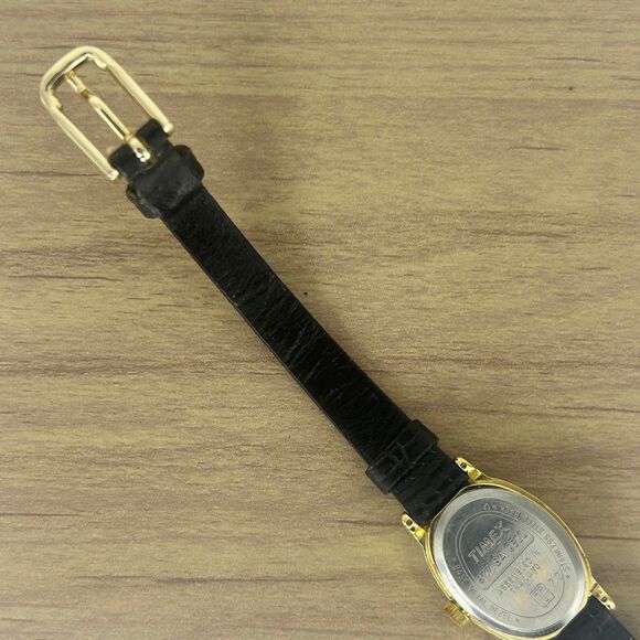 Timex Gold Oval Women’s Watch – Black Dial & Textured Leather Band - Picture 5 of 6